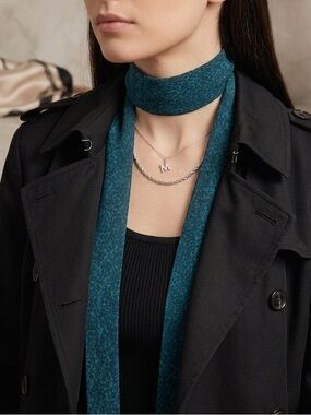 Teal Leopard Print Skinny Scarf - Teal